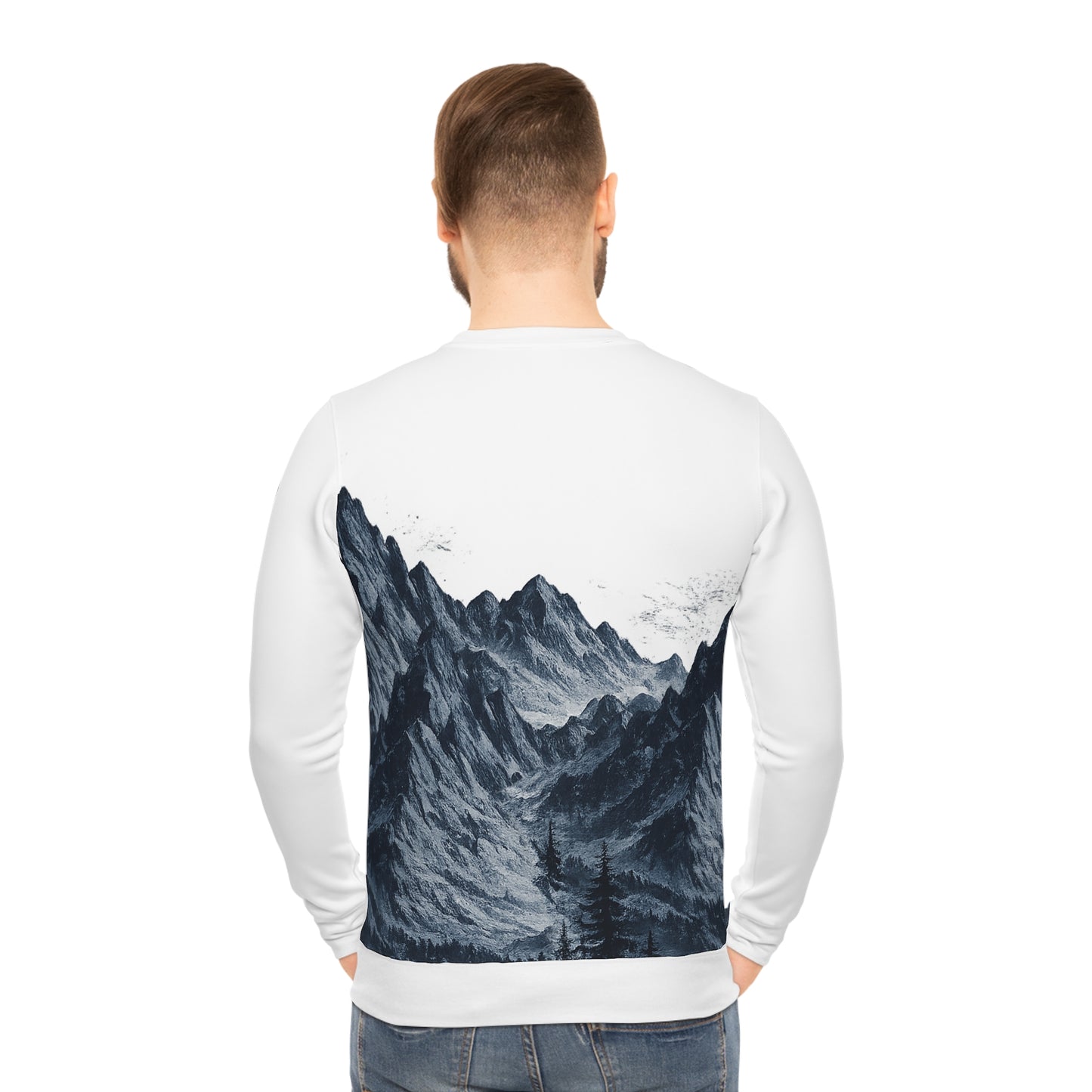 Mountain Landscape Sweatshirt — Amerigo Magani Script All-Over Print