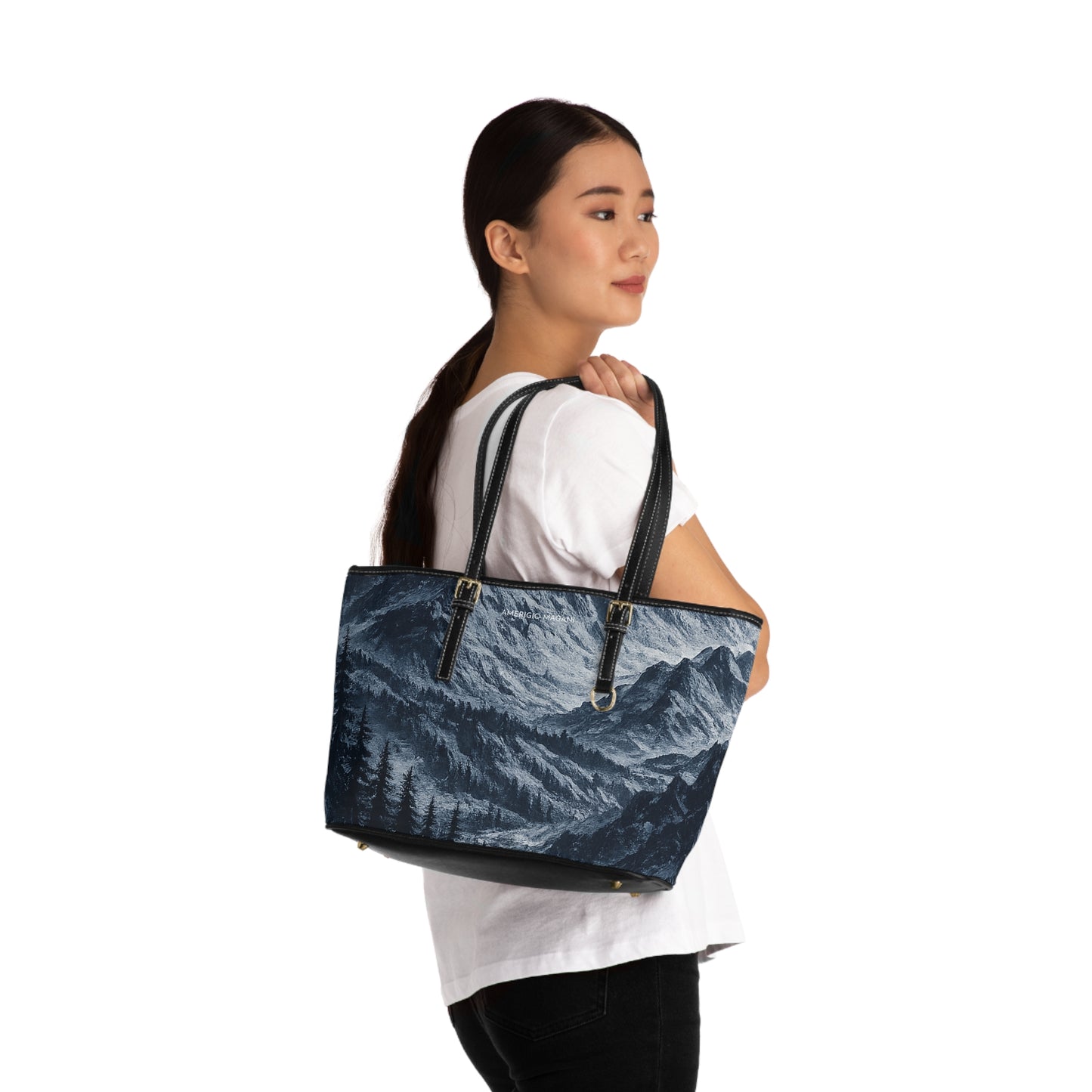 Mountain Mist PU Leather Shoulder Bag — Scenic Forest Valley Tote