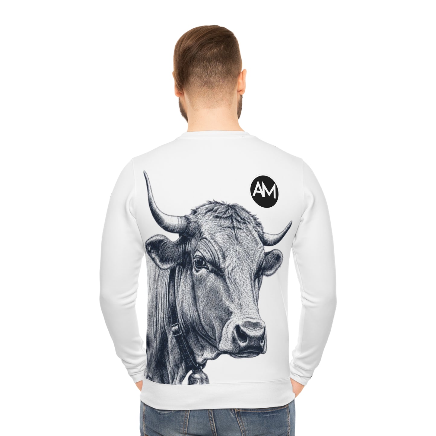 Sweat-shirt illustration vache — Pull léger motif ranch noir et blanc vintage