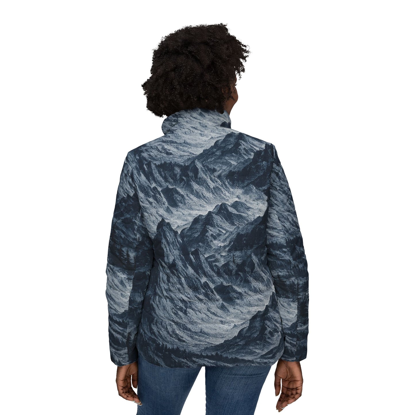 Mountain Mist Puffer Jacket — Women's All-Over-Print Winter Coat