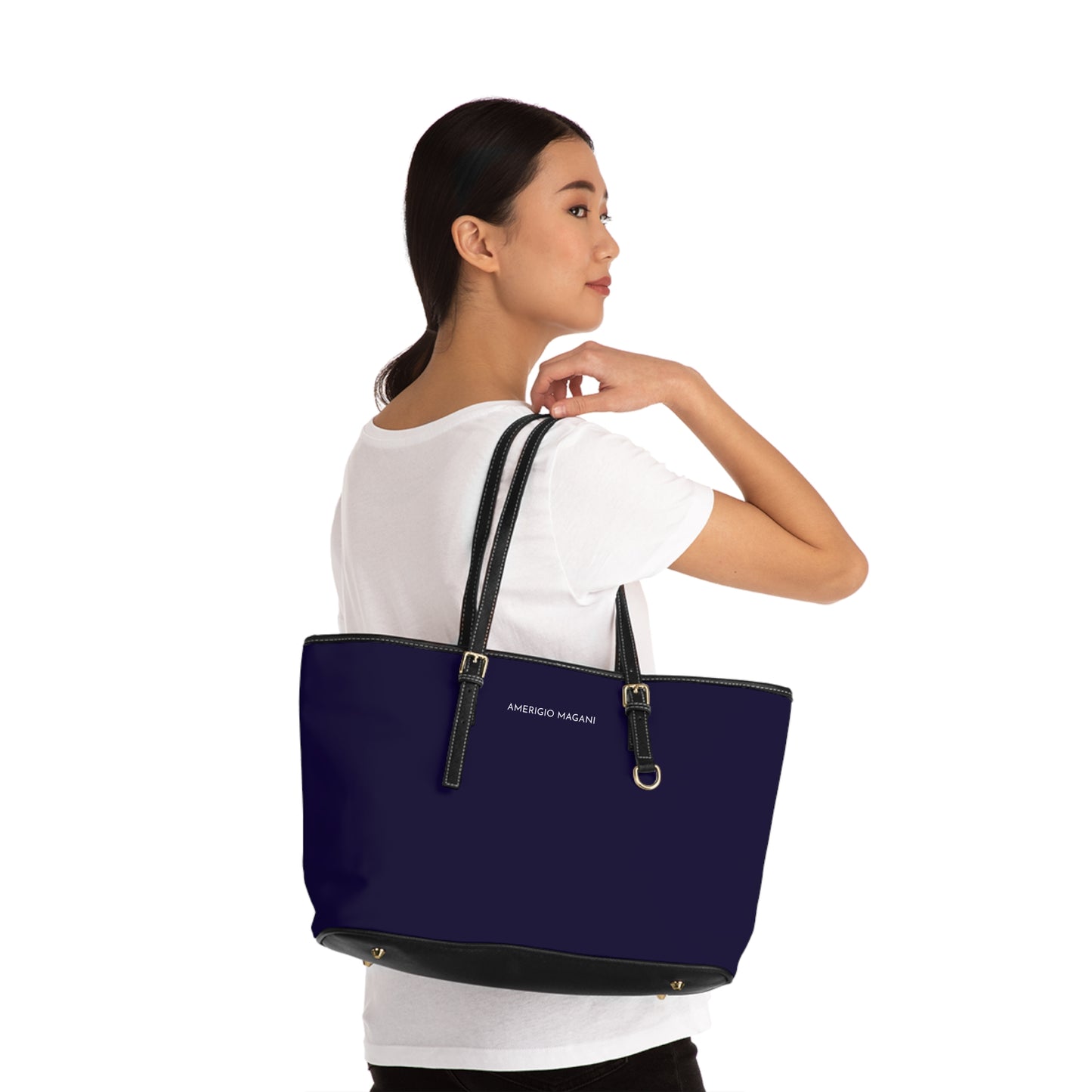 Navy PU Leather Shoulder Bag