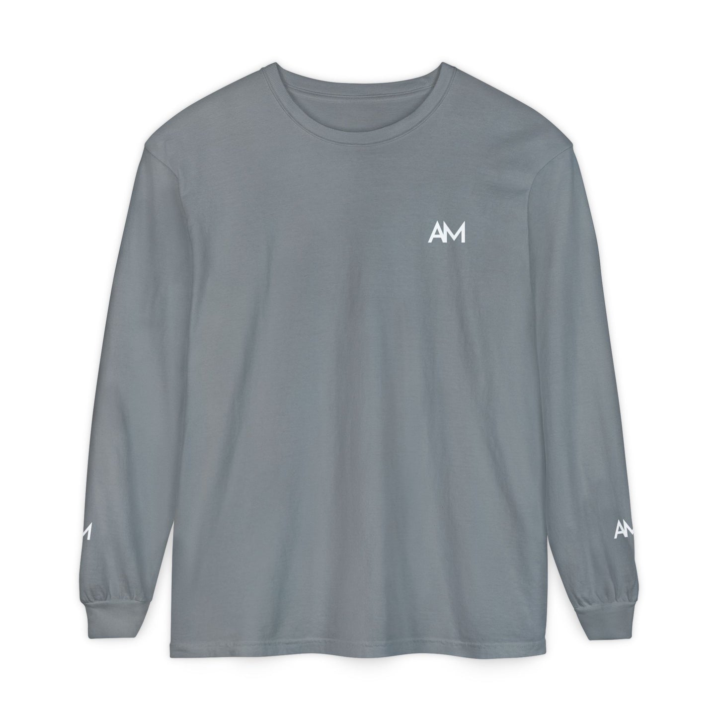 AM Logo Garment-Dyed Long Sleeve T-Shirt — Minimalist Unisex Tee