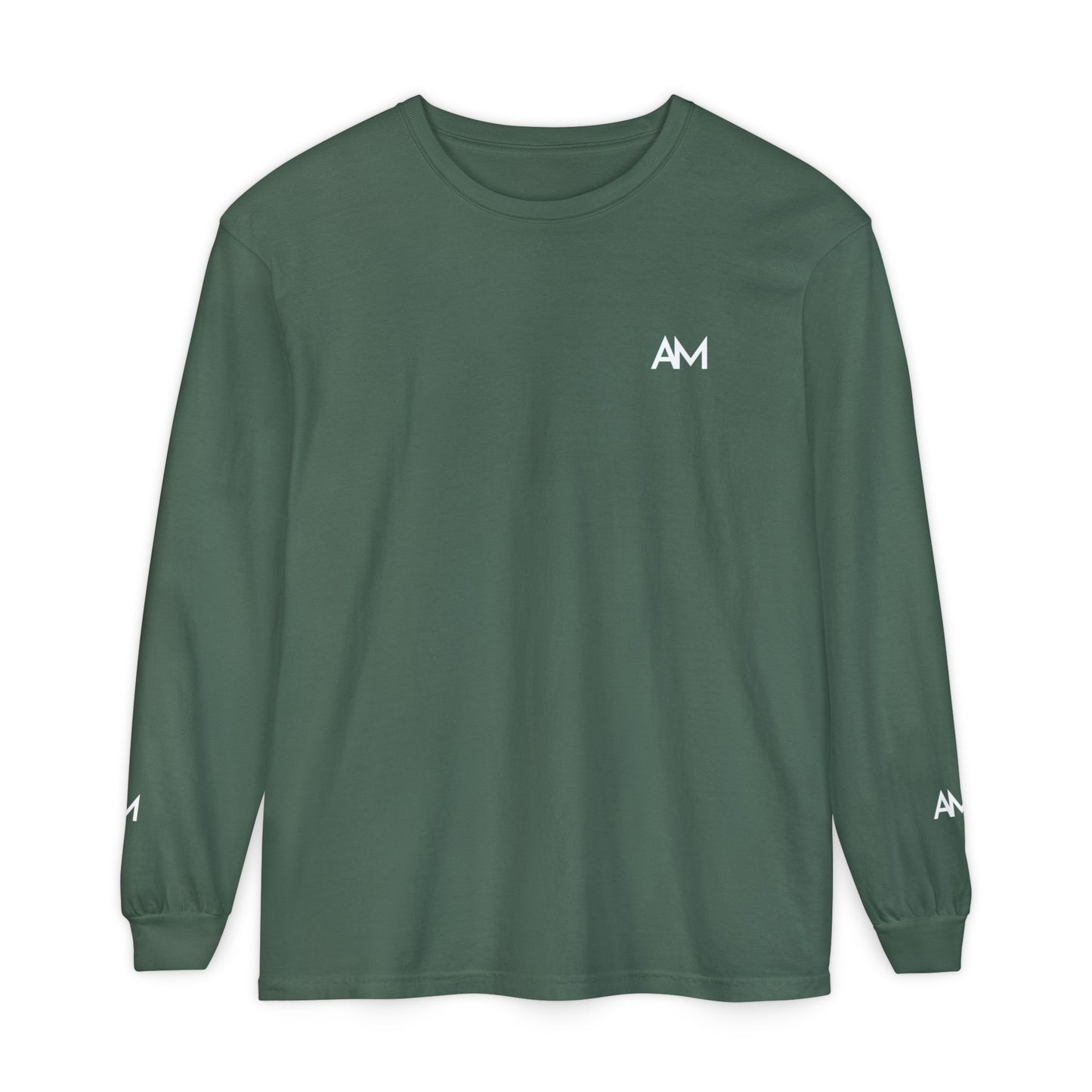 AM Logo Garment-Dyed Long Sleeve T-Shirt — Minimalist Unisex Tee