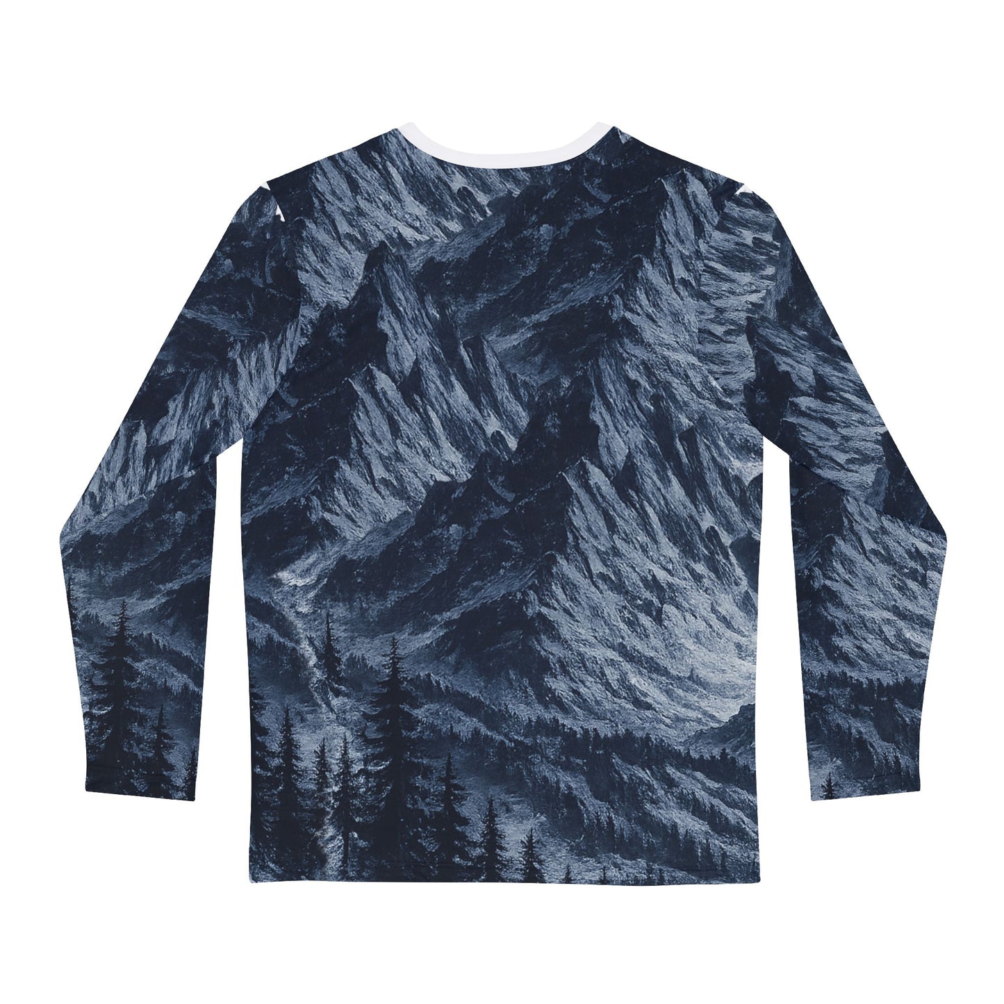 Herren Langarmshirt mit Bergaufdruck – Alpine Forest Allover-Grafik-T-Shirt