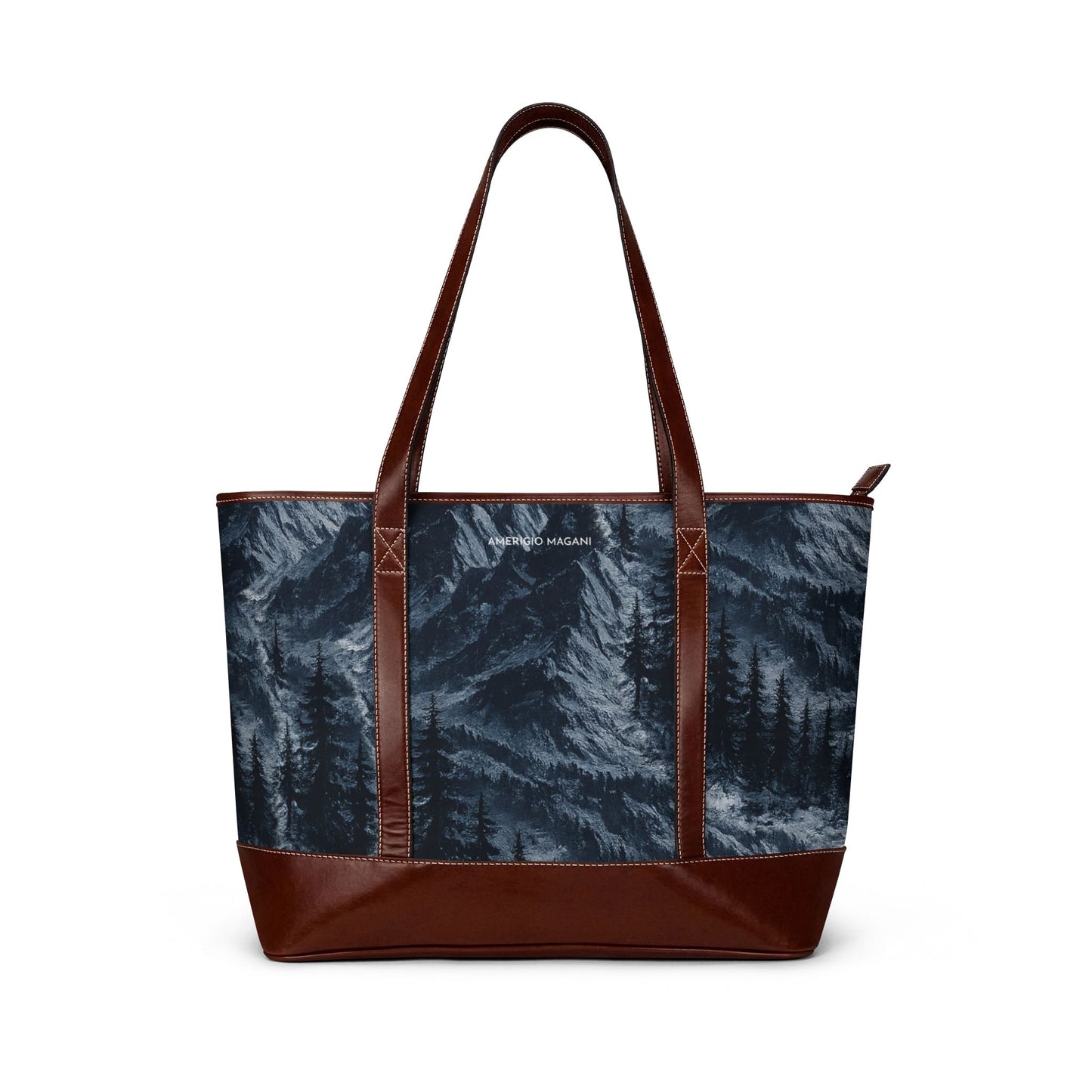 Forest Mist Tote Handbag — Dark Blue Evergreen Landscape Tote