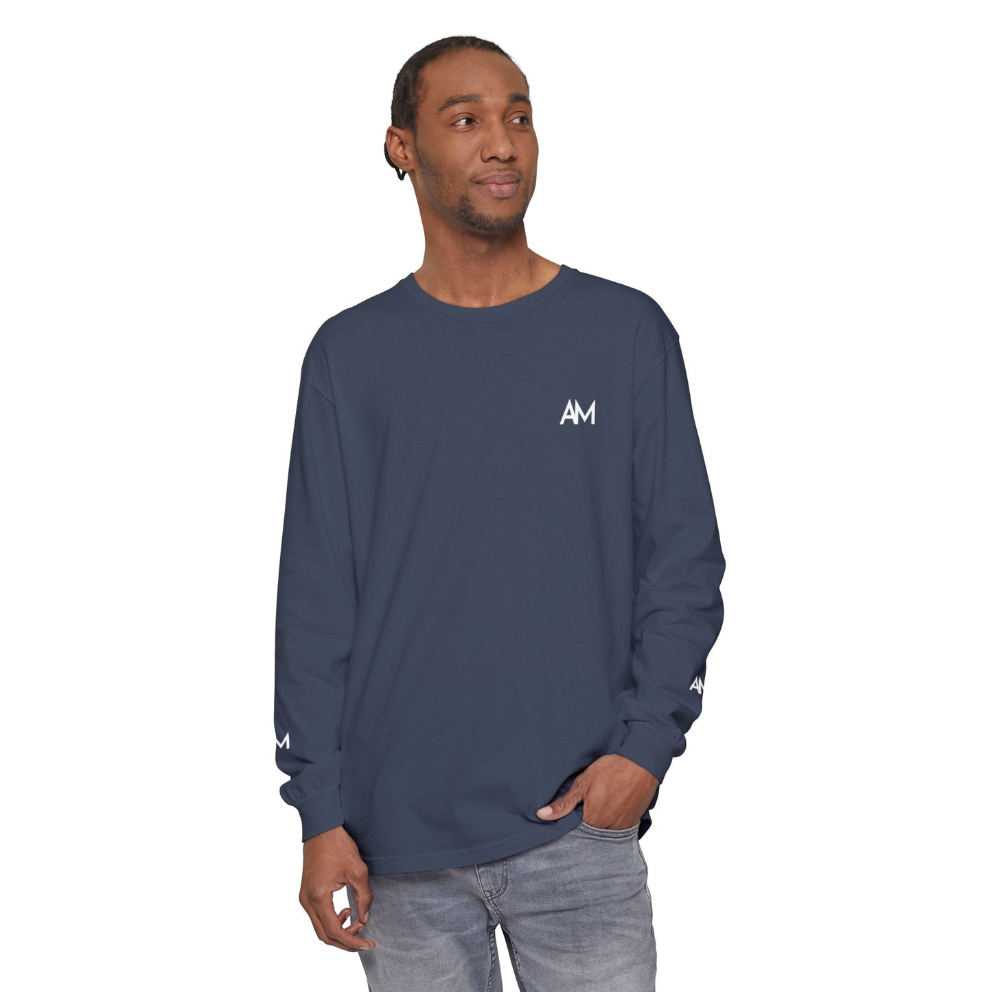 AM Logo Garment-Dyed Long Sleeve T-Shirt — Minimalist Unisex Tee