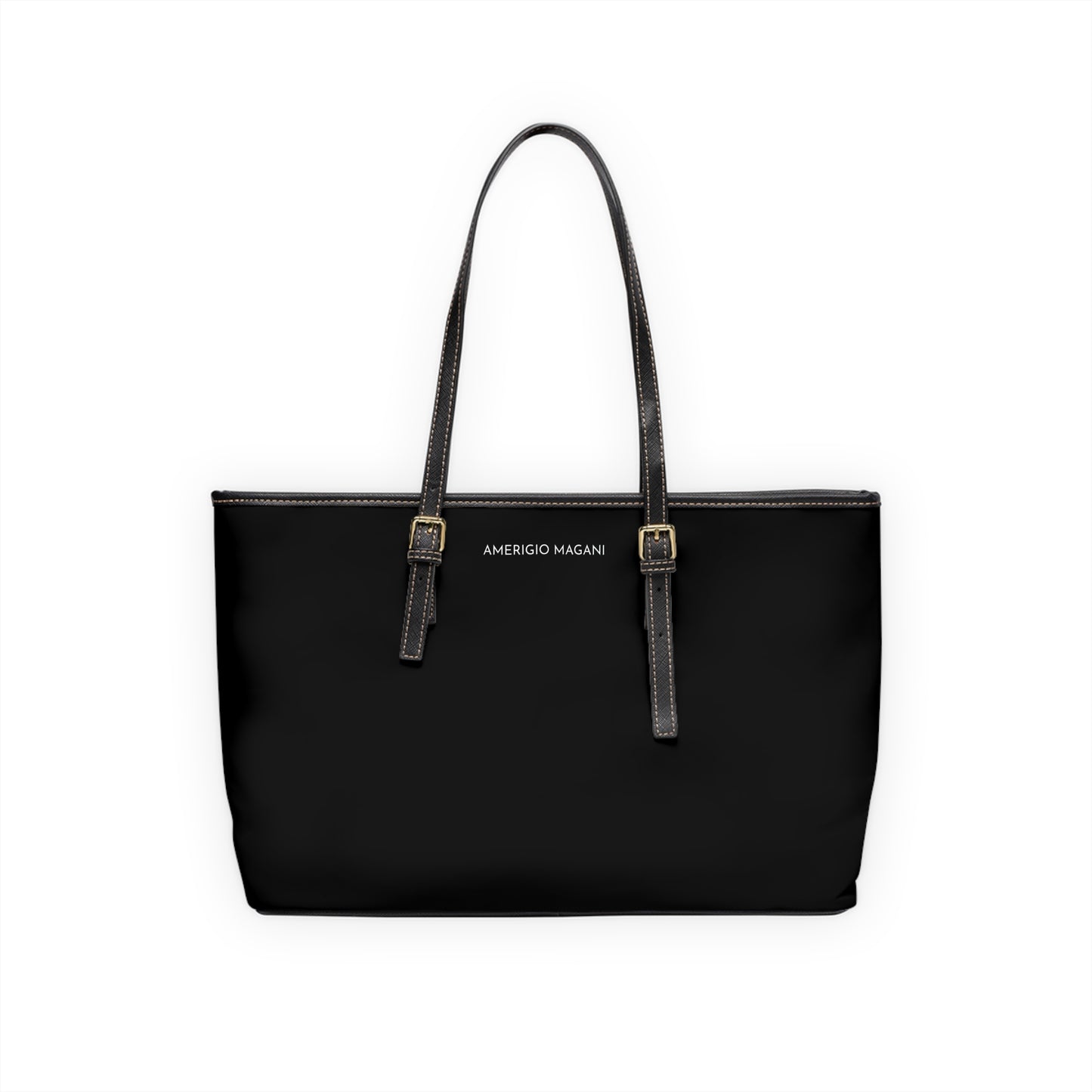 PU Leather Shoulder Bag — Classic Black Tote with Adjustable Straps
