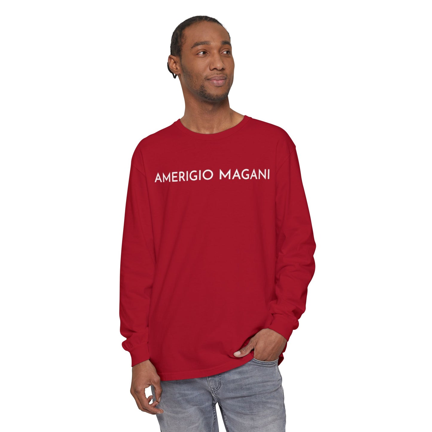 Amerigio Magani Long Sleeve Tee — Minimalist Name Graphic Shirt