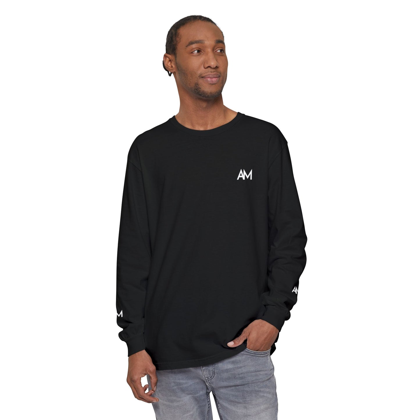 AM Logo Garment-Dyed Long Sleeve T-Shirt — Minimalist Unisex Tee