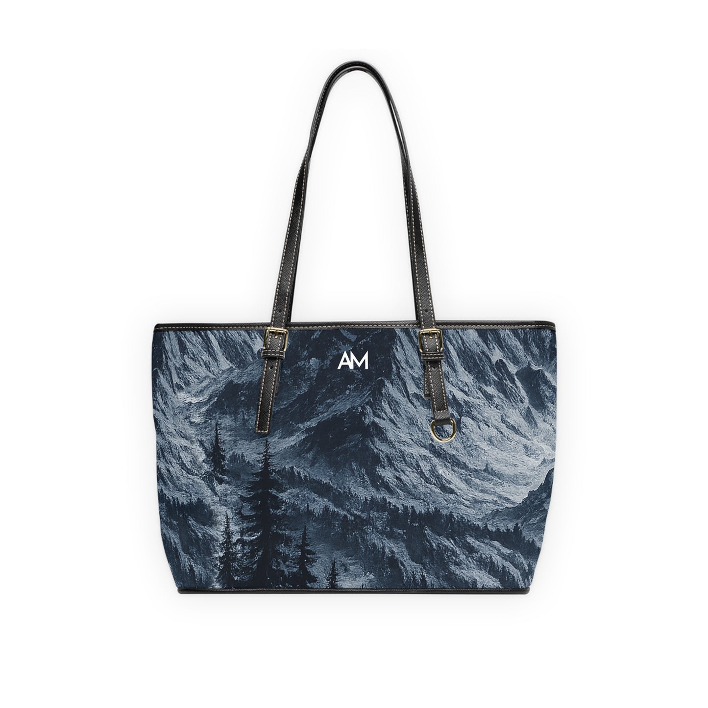 Mountain Mist PU Leather Shoulder Bag — Forest Night Tote with AM Monogram