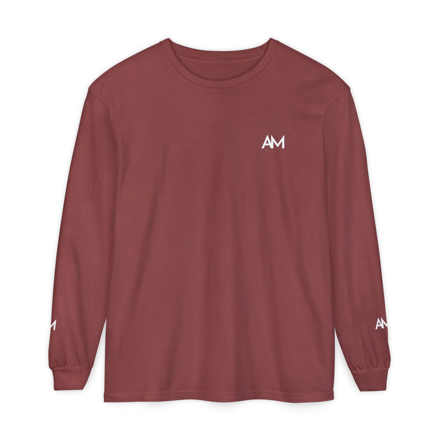 AM Logo Garment-Dyed Long Sleeve T-Shirt — Minimalist Unisex Tee
