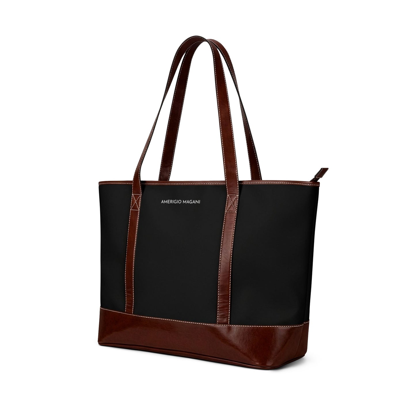 Monogrammed Black & Brown Leather Tote — AM Initial Handbag