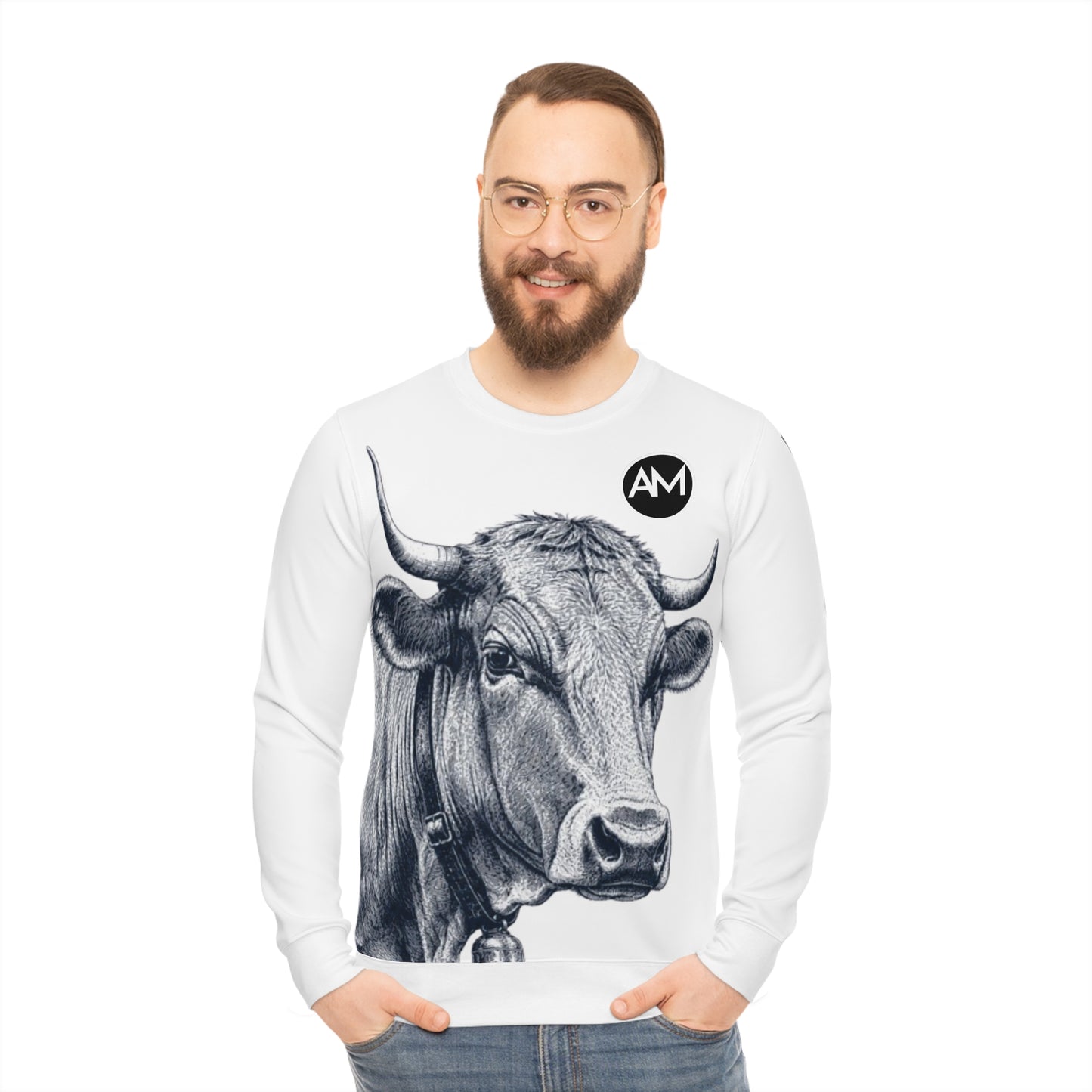 Sweat-shirt illustration vache — Pull léger motif ranch noir et blanc vintage