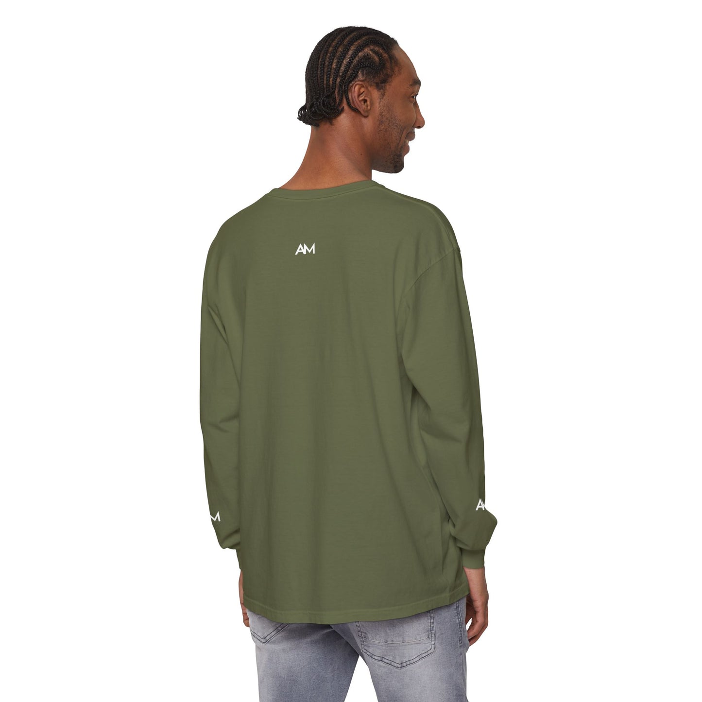 AM Logo Garment-Dyed Long Sleeve T-Shirt — Minimalist Unisex Tee