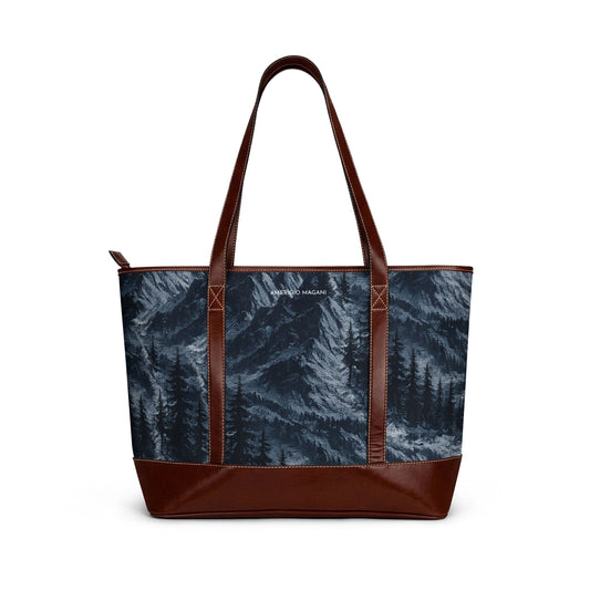 Forest Mist Tote Handbag — Dark Blue Evergreen Landscape Tote