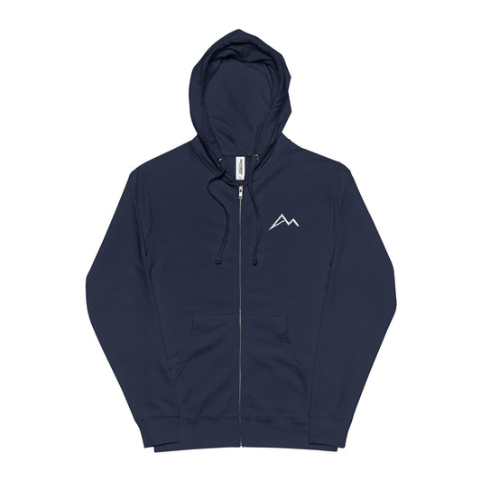 Mountain Logo Zip-Up Hoodie — Minimal Outdoor Fleece Jacket
