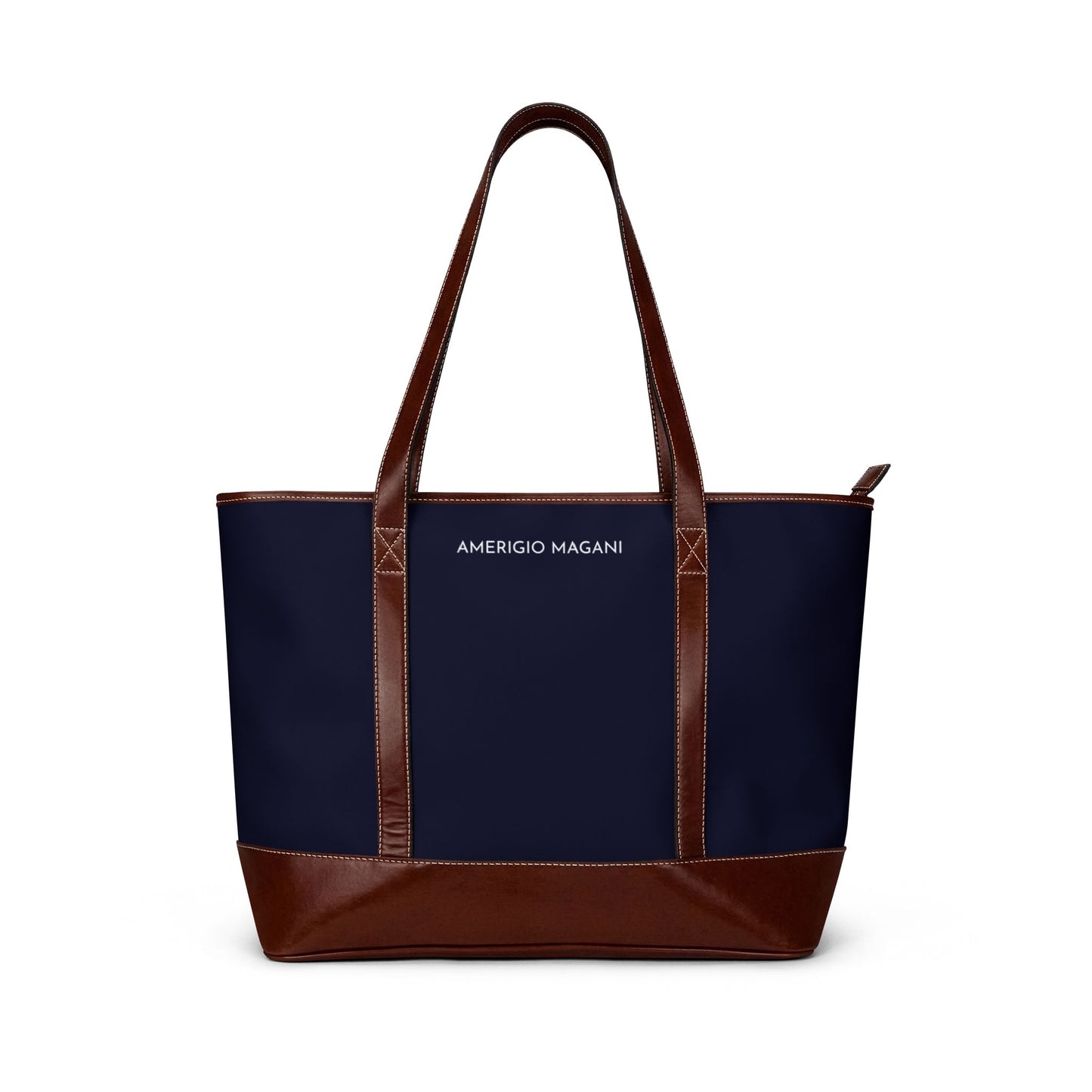 Navy Canvas Tote Bag with Brown Leather Trim