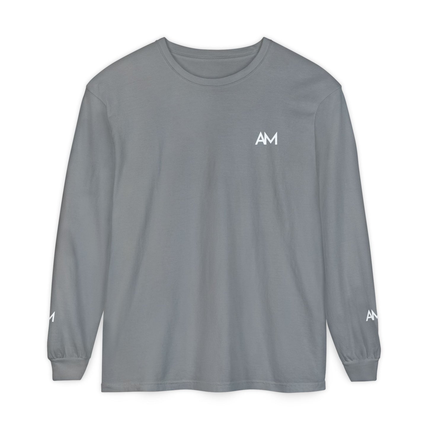 AM Logo Garment-Dyed Long Sleeve T-Shirt — Minimalist Unisex Tee