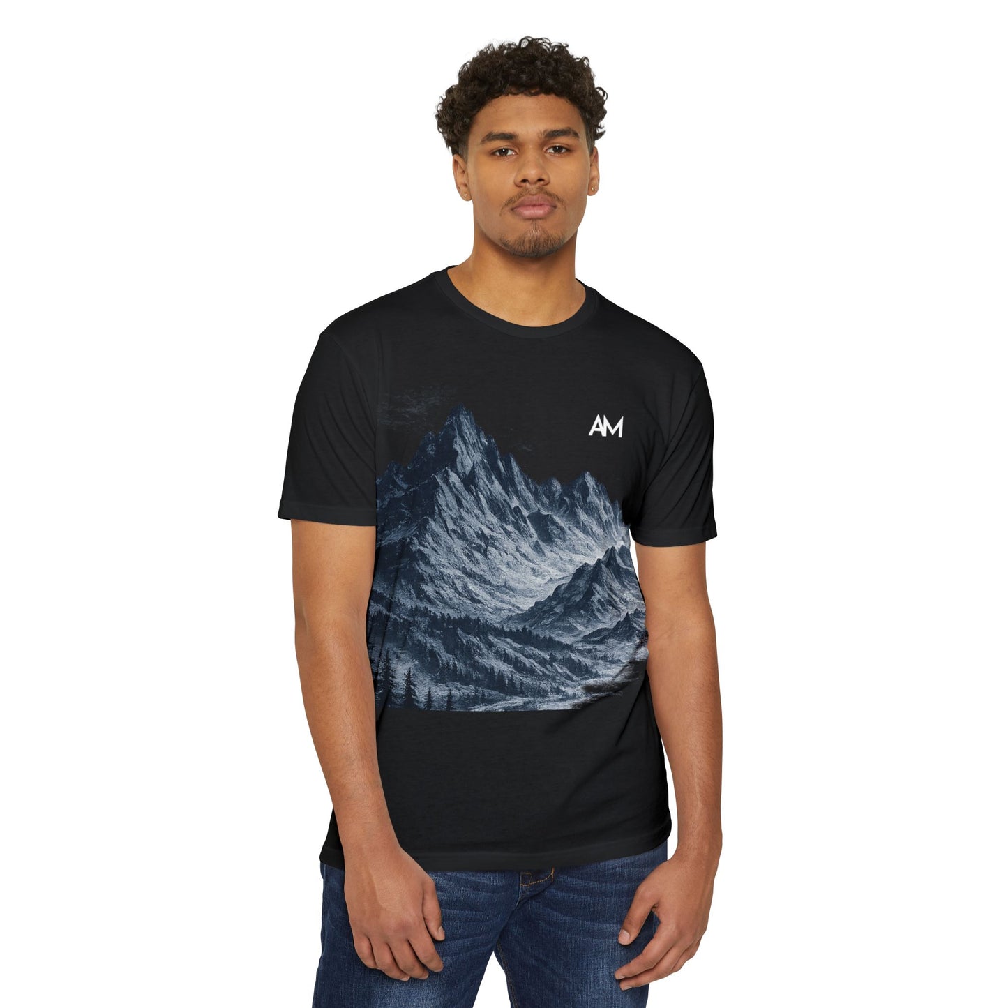 Mountain Nightscape T‑Shirt — AM Logo Graphic Tee