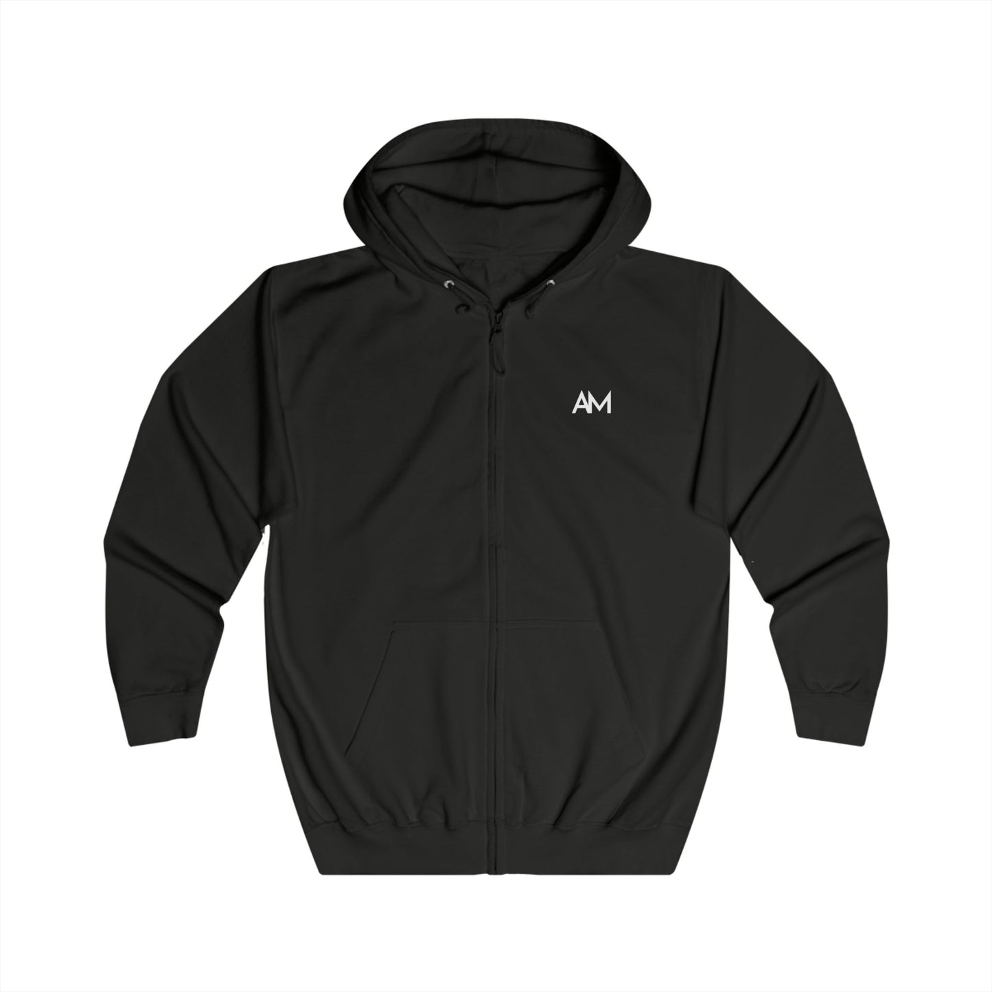 AM Logo Full-Zip Hoodie — Minimal Embroidered Chest Zip-Up Hoodie