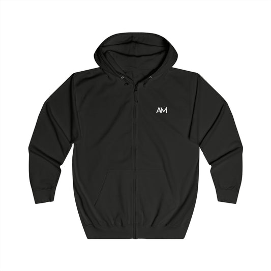 AM Logo Full-Zip Hoodie — Minimal Embroidered Chest Zip-Up Hoodie