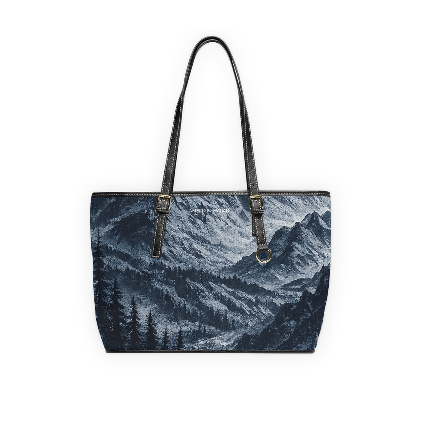 Mountain Mist PU Leather Shoulder Bag — Scenic Forest Valley Tote