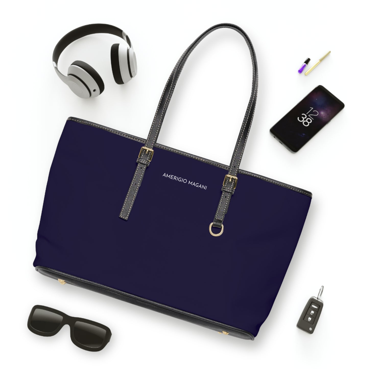 Navy PU Leather Shoulder Bag
