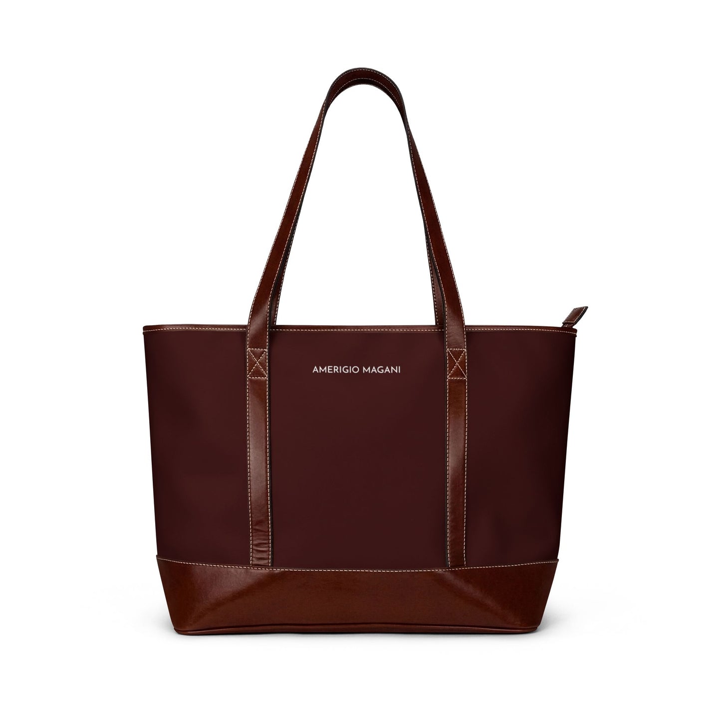 Classic Brown Leather-Trim Tote Handbag