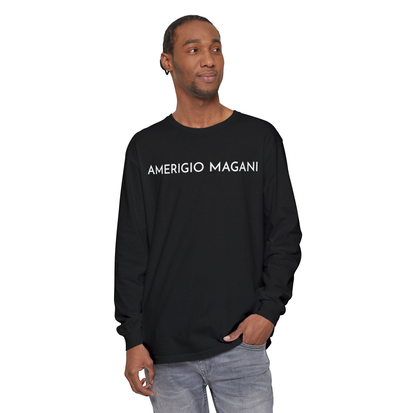 Amerigio Magani Long Sleeve Tee — Minimalist Name Graphic Shirt
