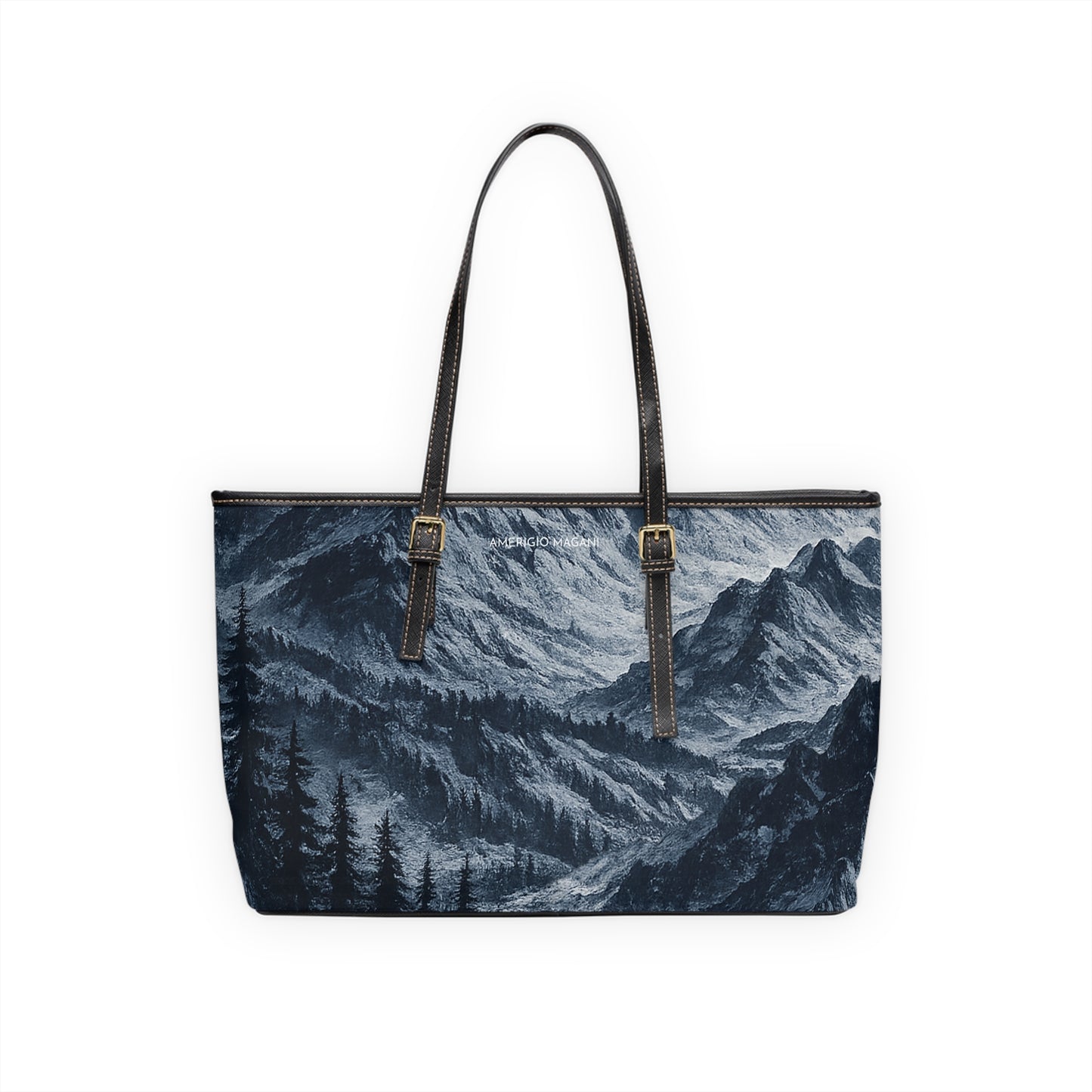 Mountain Mist PU Leather Shoulder Bag — Scenic Forest Valley Tote