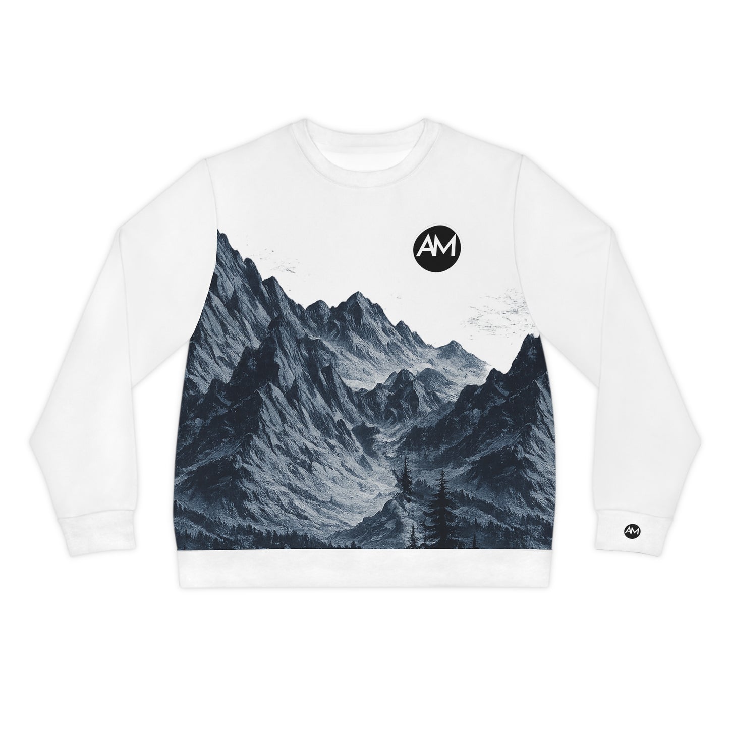 Mountain Landscape Sweatshirt — Amerigo Magani Script All-Over Print
