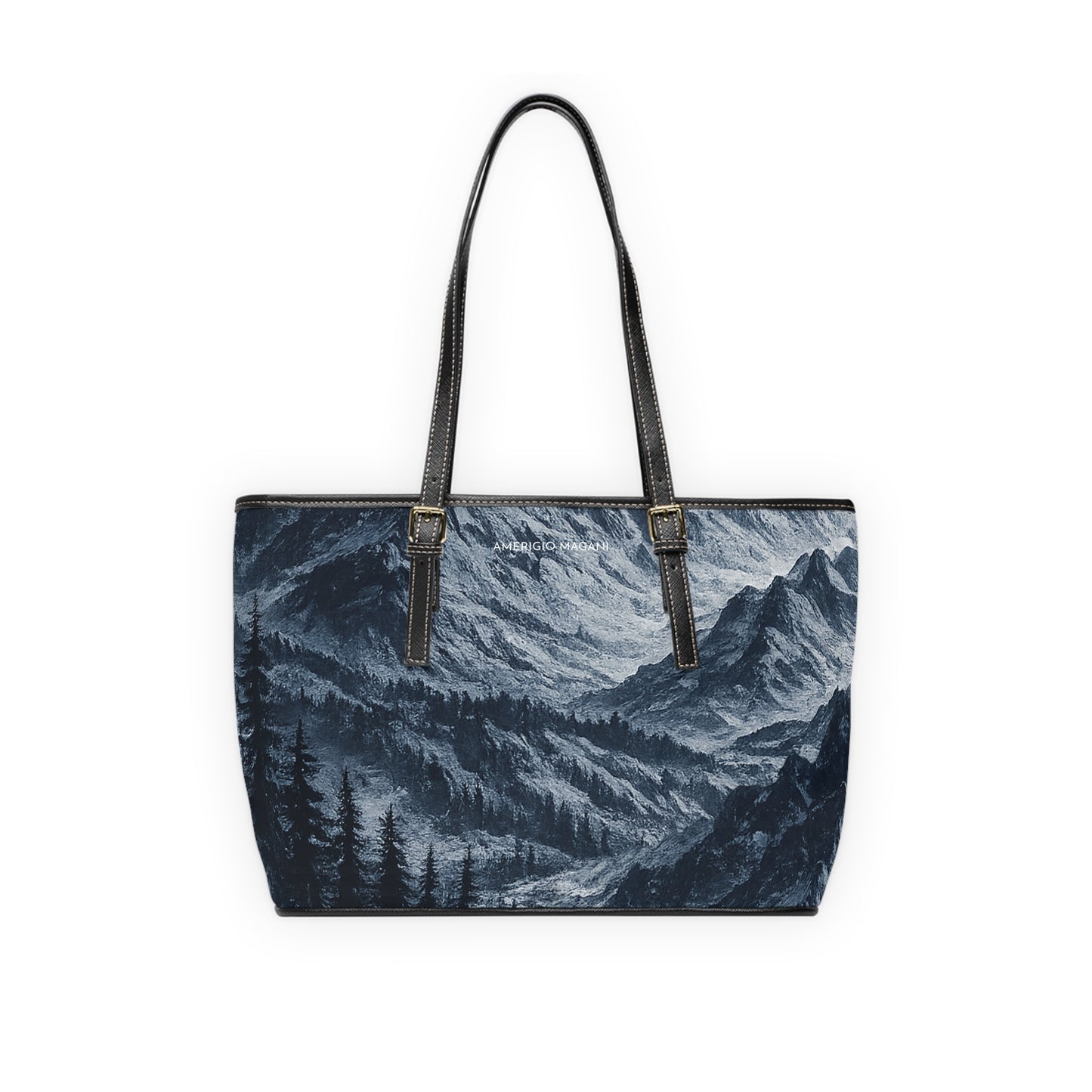Mountain Mist PU Leather Shoulder Bag — Scenic Forest Valley Tote
