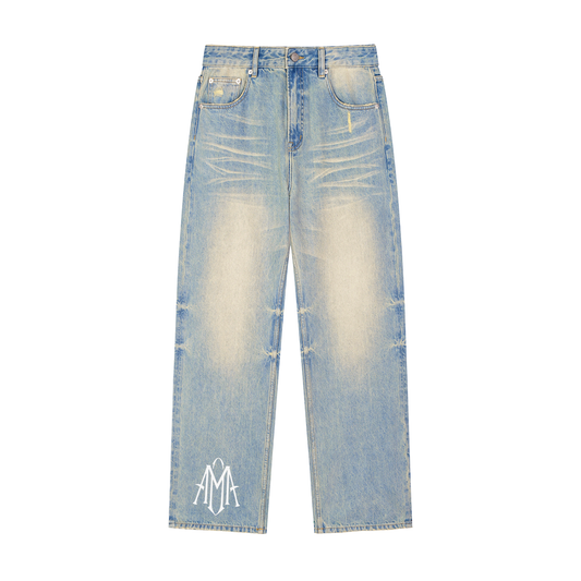 Sun Fade Raw Hem Denim Jeans Style 2