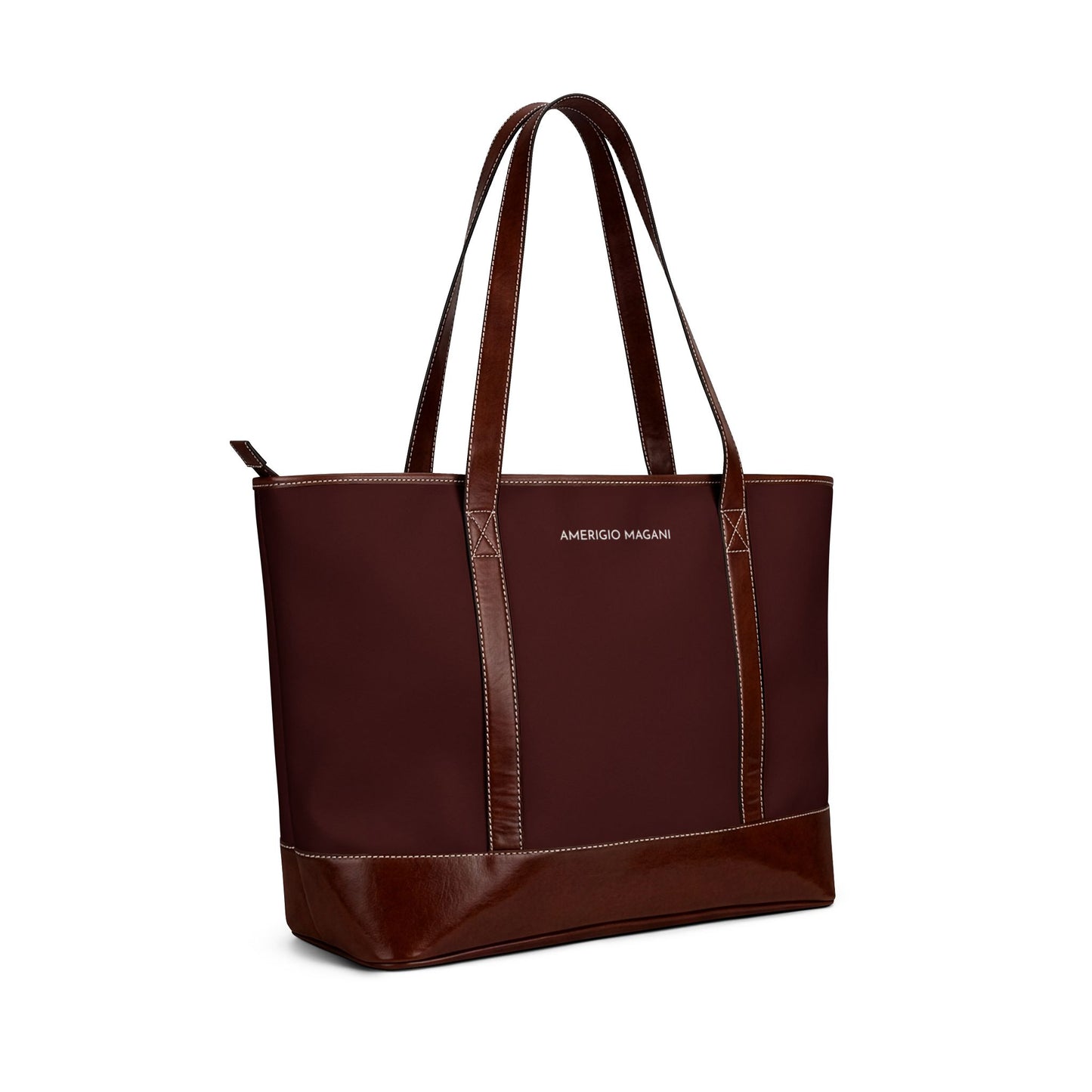 Classic Brown Leather-Trim Tote Handbag