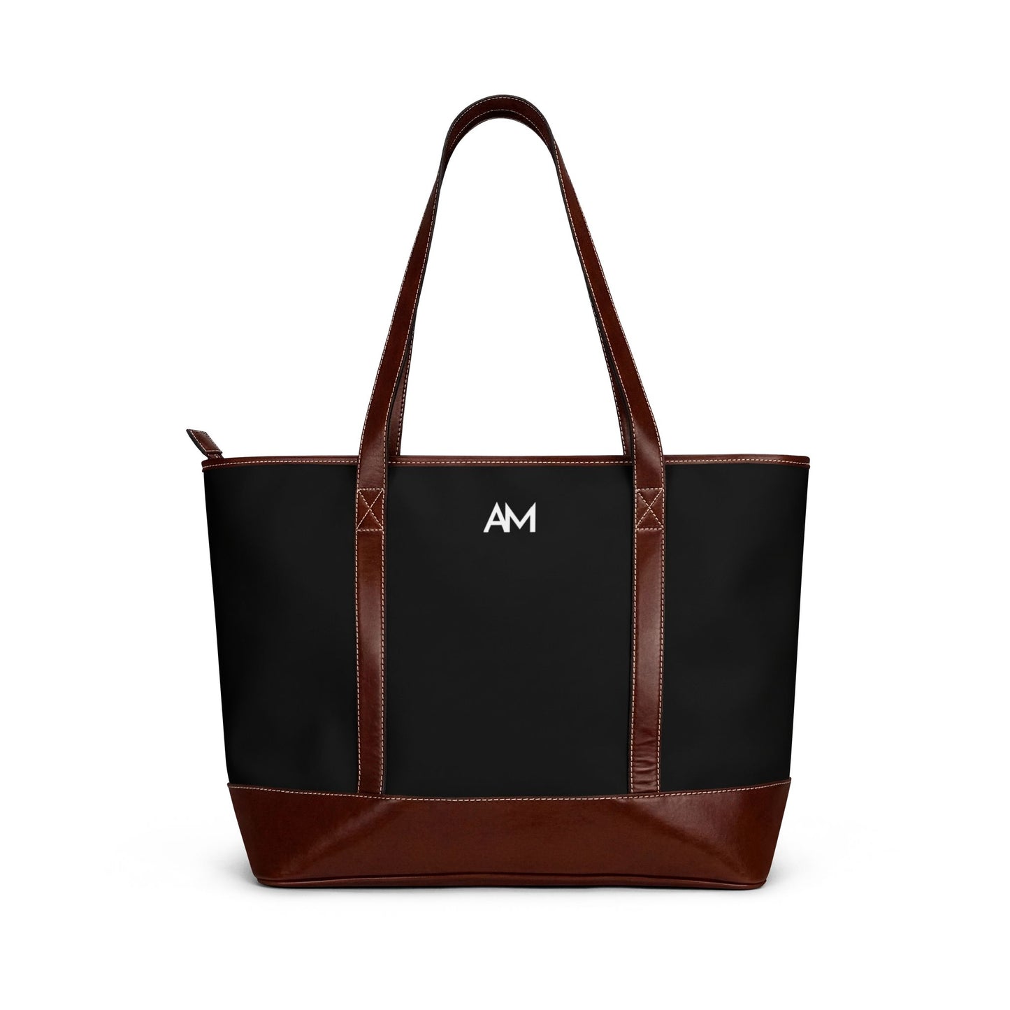 Monogrammed Black & Brown Leather Tote — AM Initial Handbag