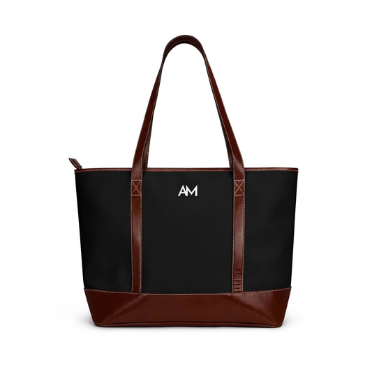 Monogrammed Black & Brown Leather Tote — AM Initial Handbag