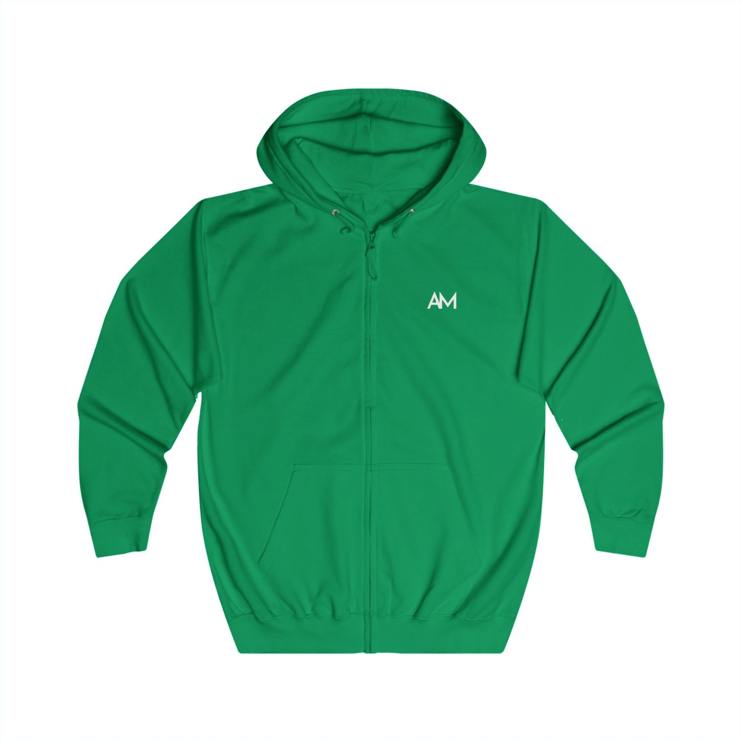 AM Logo Full-Zip Hoodie — Minimal Embroidered Chest Zip-Up Hoodie