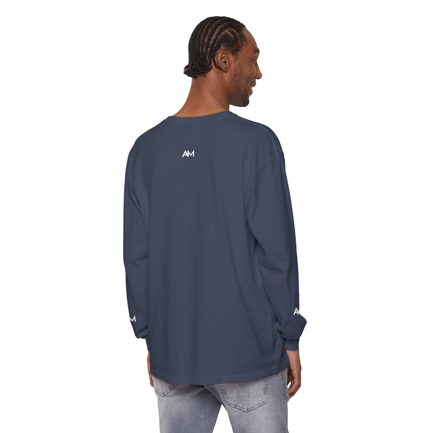 AM Logo Garment-Dyed Long Sleeve T-Shirt — Minimalist Unisex Tee