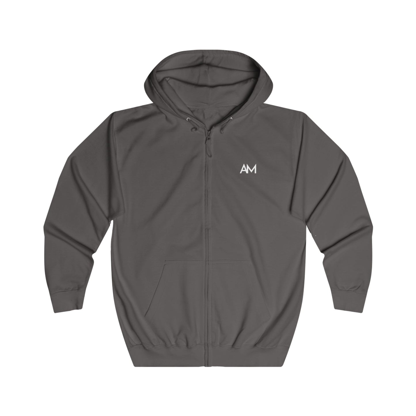 AM Logo Full-Zip Hoodie — Minimal Embroidered Chest Zip-Up Hoodie