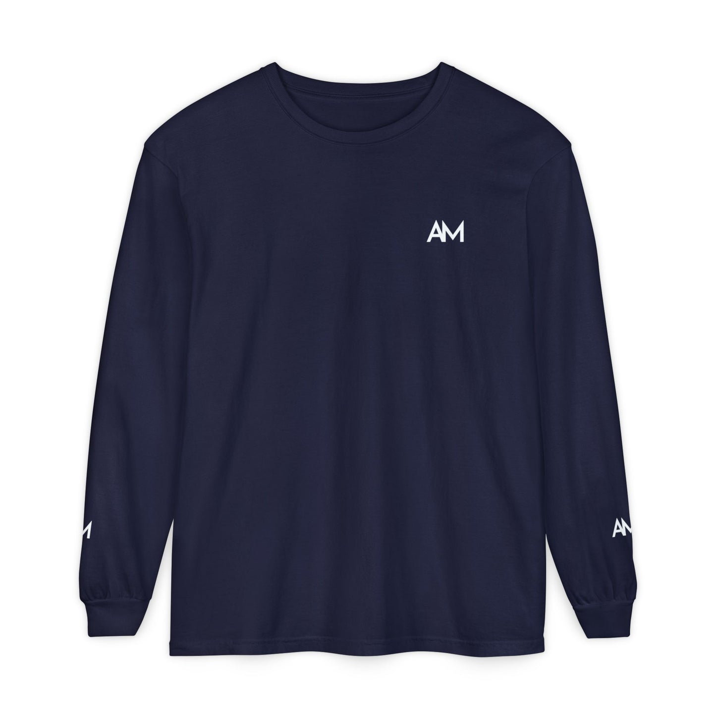AM Logo Garment-Dyed Long Sleeve T-Shirt — Minimalist Unisex Tee