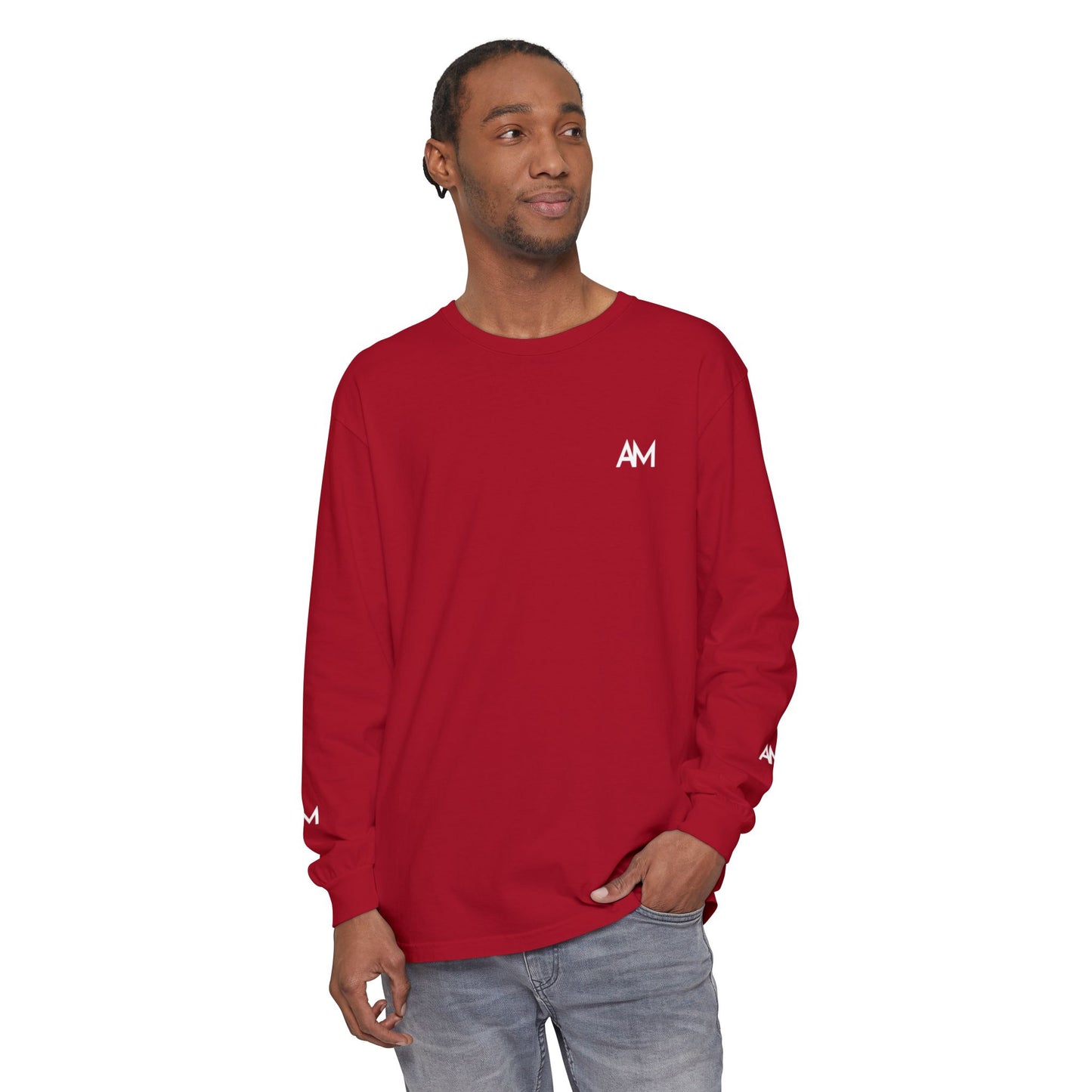 AM Logo Garment-Dyed Long Sleeve T-Shirt — Minimalist Unisex Tee