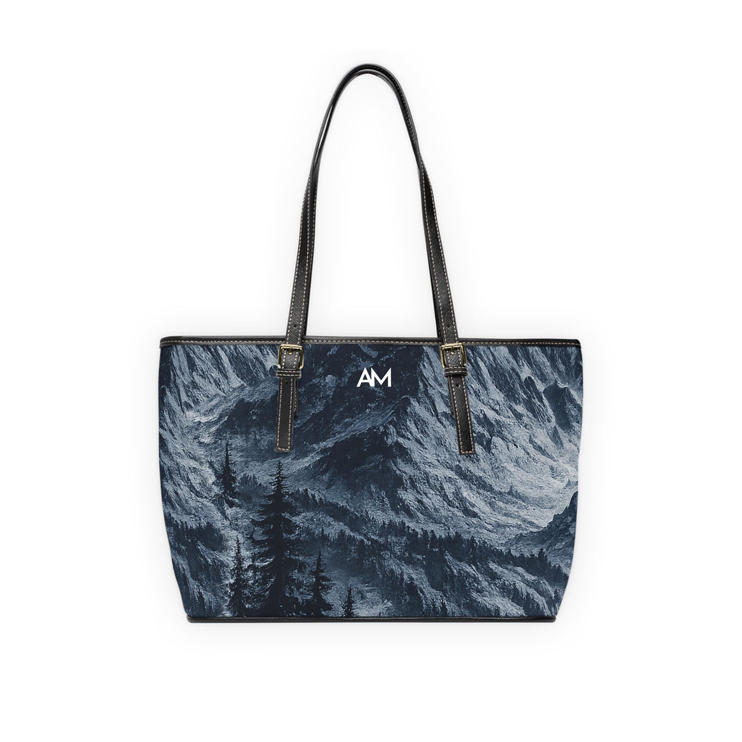 Mountain Mist PU Leather Shoulder Bag — Forest Night Tote with AM Monogram
