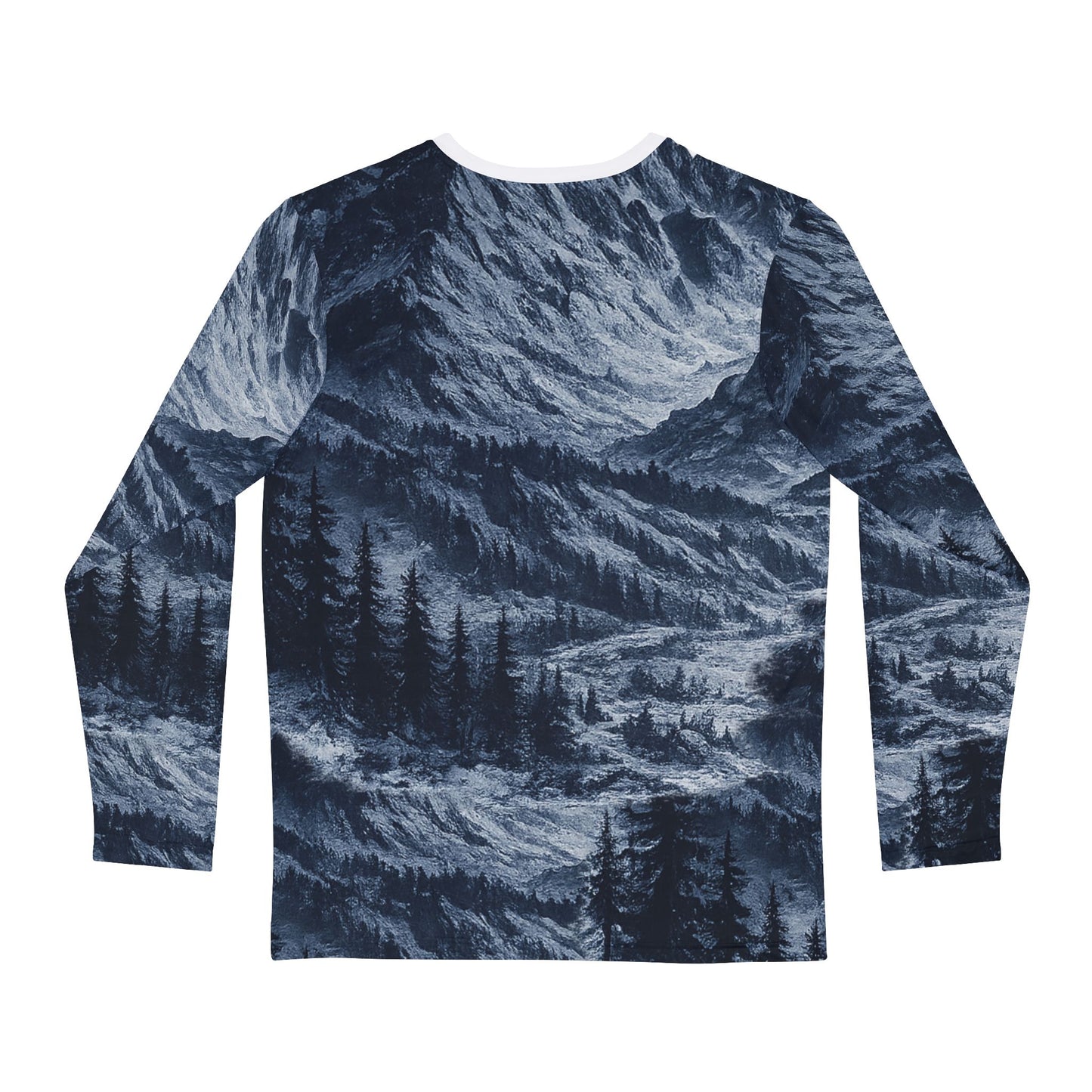 Men's Mountain Forest Long Sleeve Shirt — Blue All-Over Print Outdoor Tee