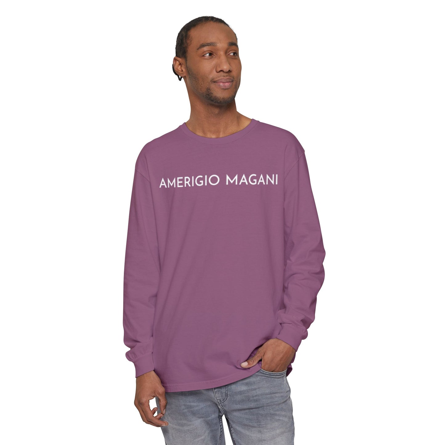 Amerigio Magani Long Sleeve Tee — Minimalist Name Graphic Shirt
