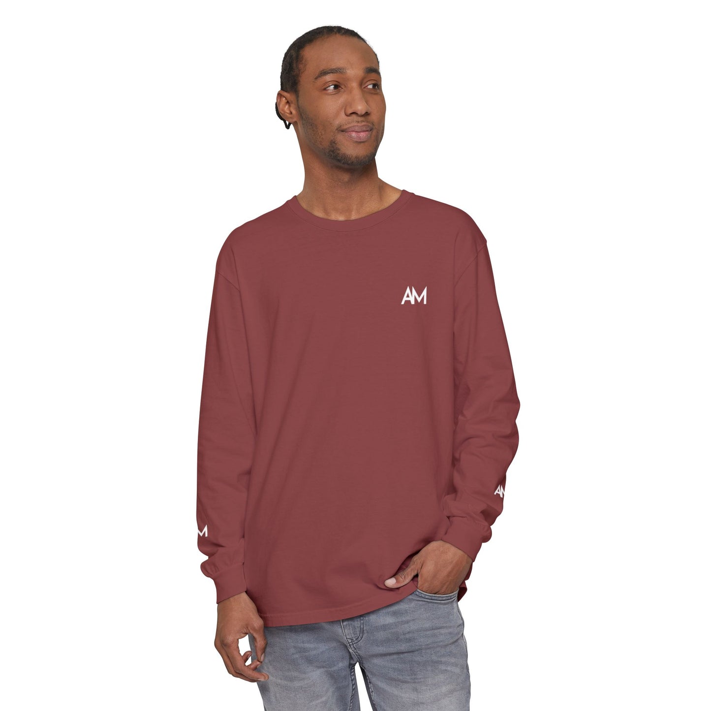 AM Logo Garment-Dyed Long Sleeve T-Shirt — Minimalist Unisex Tee