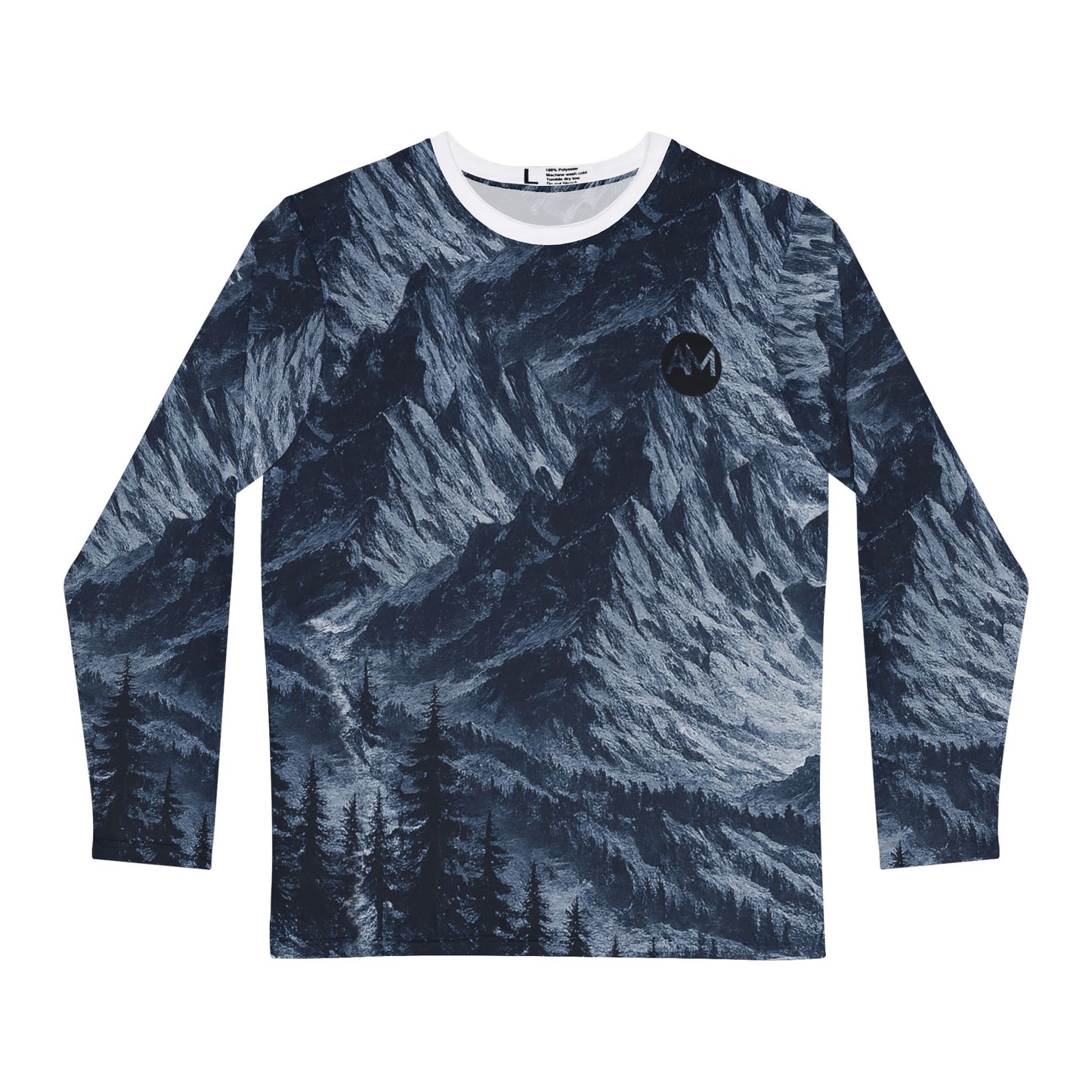 Herren Langarmshirt mit Bergaufdruck – Alpine Forest Allover-Grafik-T-Shirt