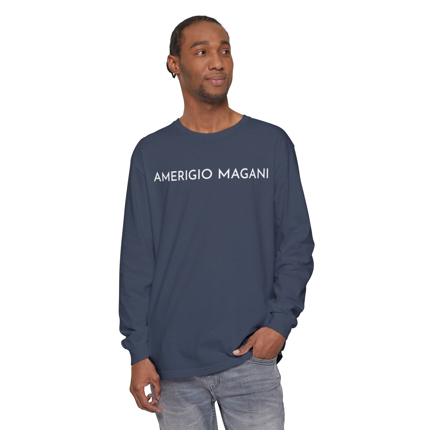Amerigio Magani Long Sleeve Tee — Minimalist Name Graphic Shirt