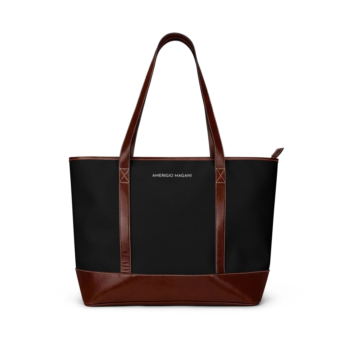 Monogrammed Black & Brown Leather Tote — AM Initial Handbag