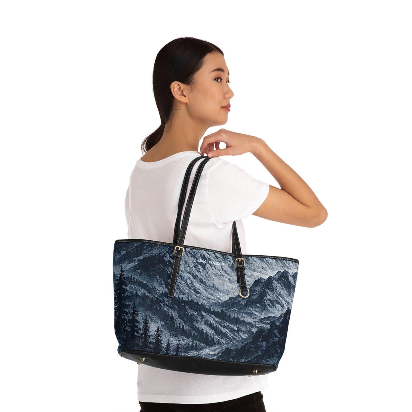 Mountain Mist PU Leather Shoulder Bag — Scenic Forest Valley Tote