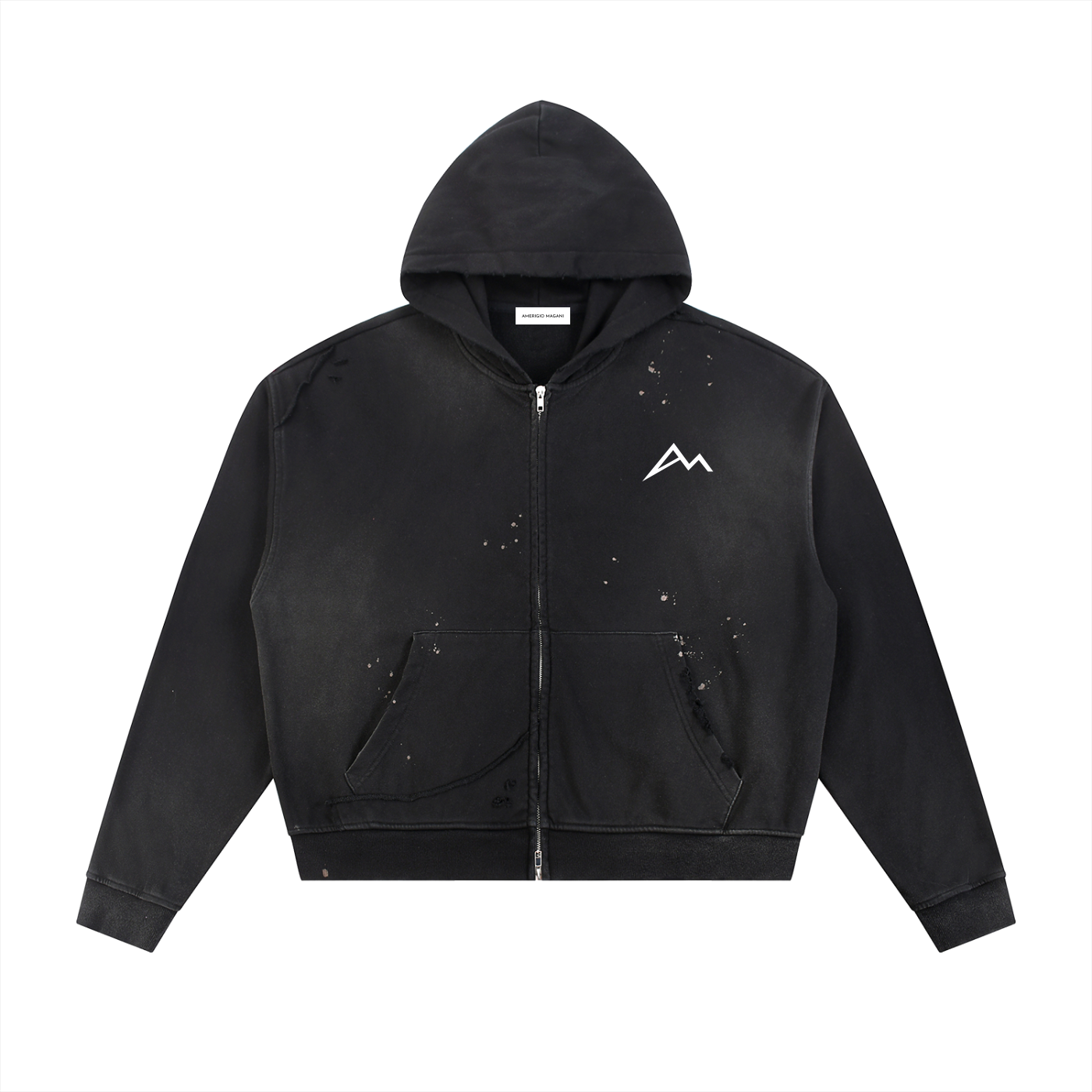Sun Fade Frayed Raw Edge Fleece Zip Hoodie